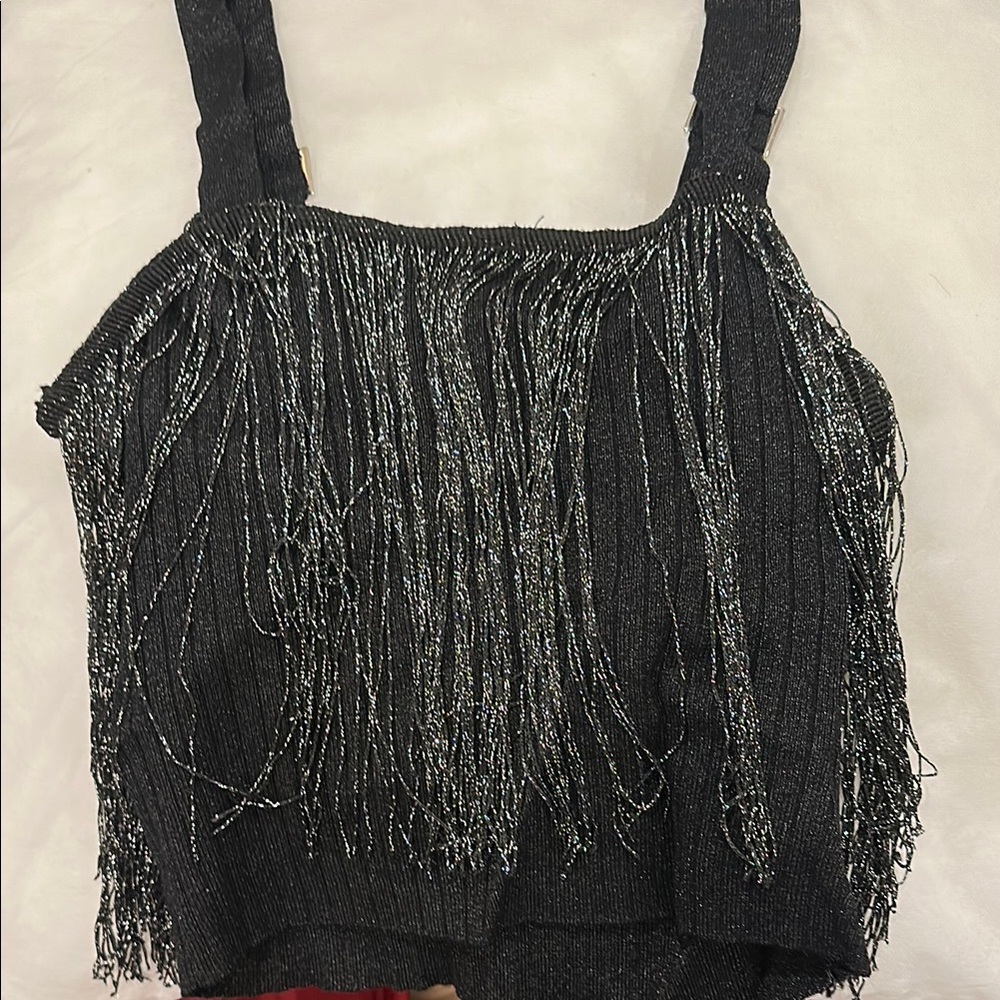 Mustard Seed Black Embellished Sleeveless Crop Top